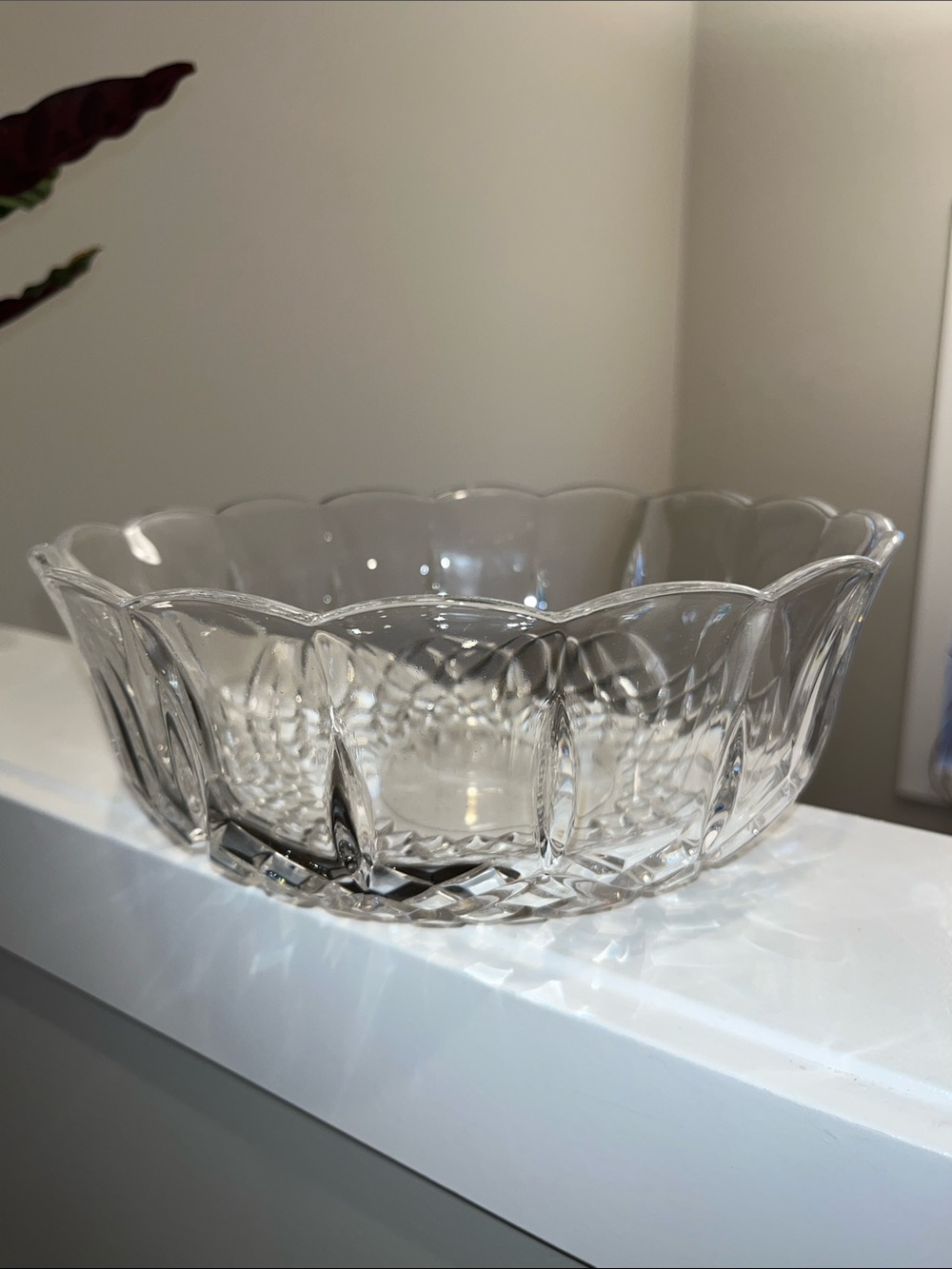 Clear Cut Crystal Serving Bowl - Scalloped Edge